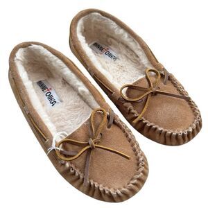 Minnetonka Womens Moccasin Slippers Size 7 Brown Faux Fur Suede Cally Flats